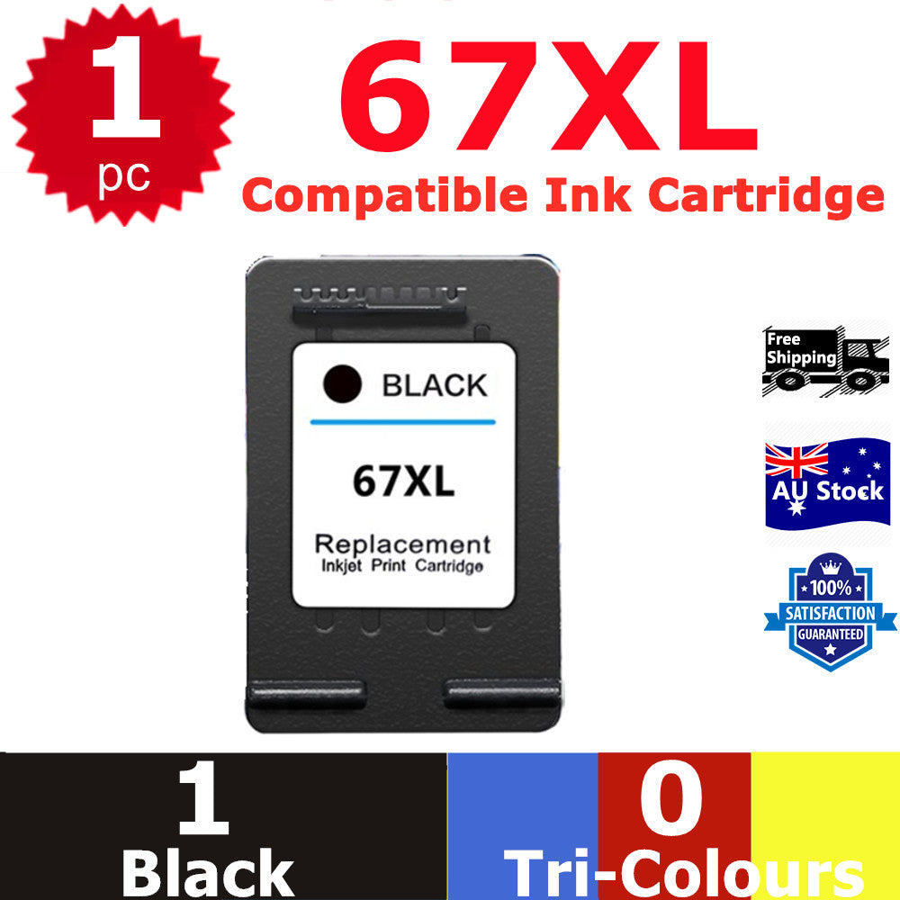 1x Generic 67XL 67 BLACK ONLY Ink For HP DeskJet 2300 2700 2720 4175 Envy 6430