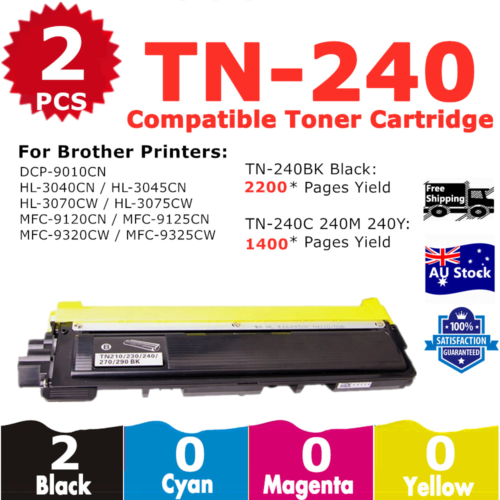 2 Pack InkSales Brother TN240 TN-240 TN-240BK Black Only Compatible Toner Cartridge (2BK)