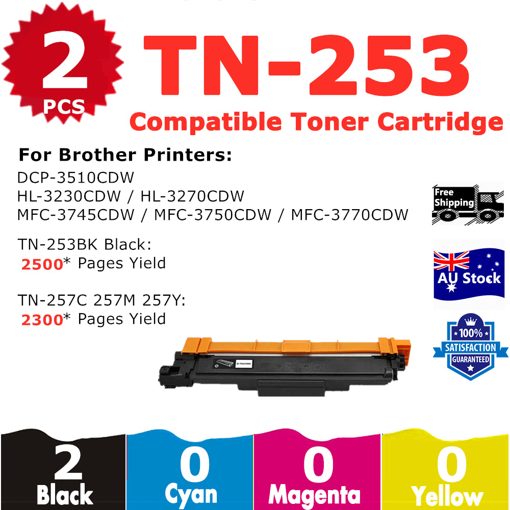 2 Pack InkSales Brother TN253 TN257 TN-253 TN-257 TN-253BK Black only Compatible Toner Cartridge   (1BK)