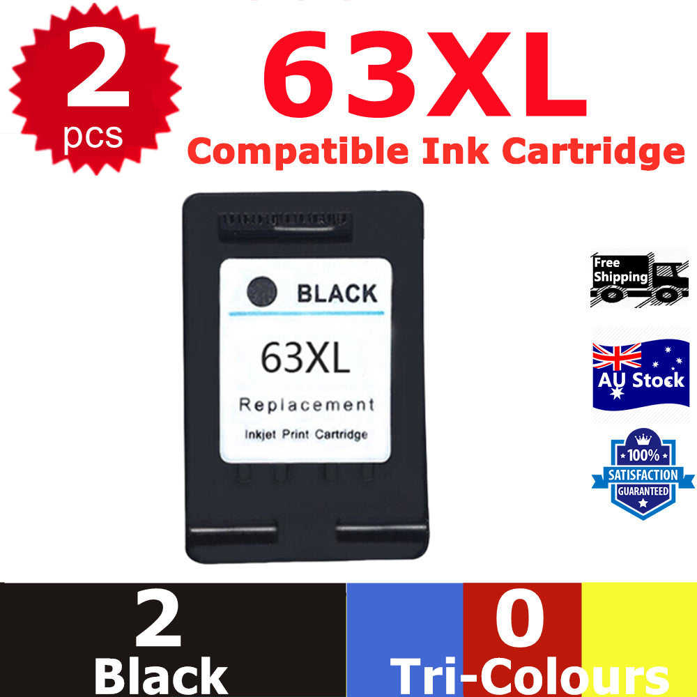 2x Generic 63XL 63 BLACK ONLY Ink For HP Deskjet 1110 2130 3630 Officejet 3830