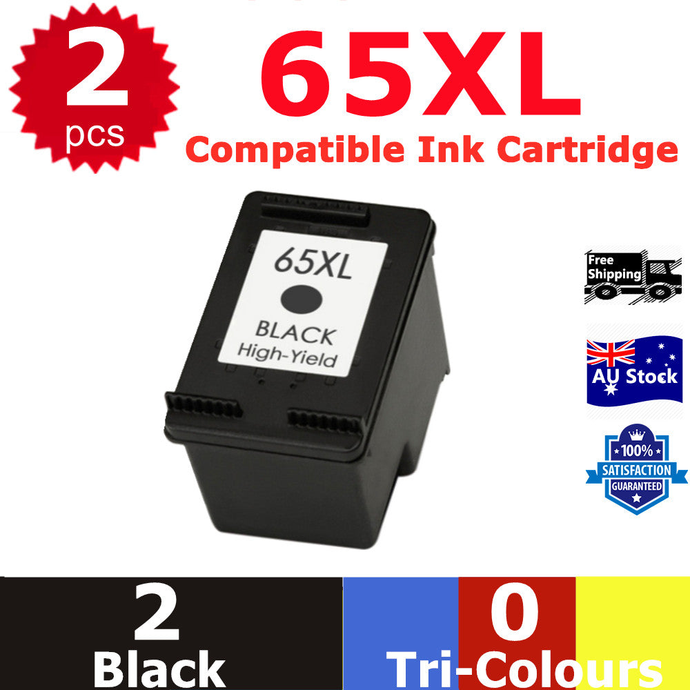 2x Generic 65XL 65 BLACK ONLY Ink For HP Deskjet 2620 5075 Envy 5020 5030 5055