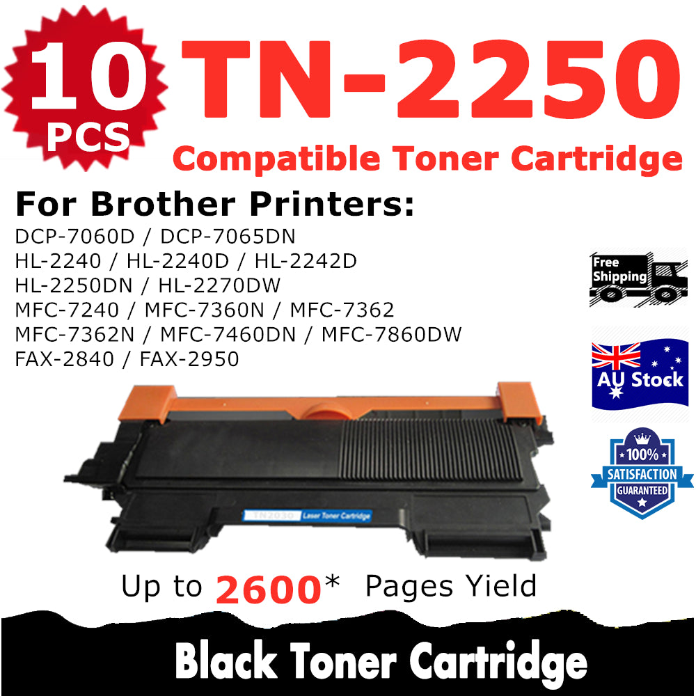 10 Pack InkSales Brother TN2250 TN-2250 Compatible Toner Cartridge  (10BK)