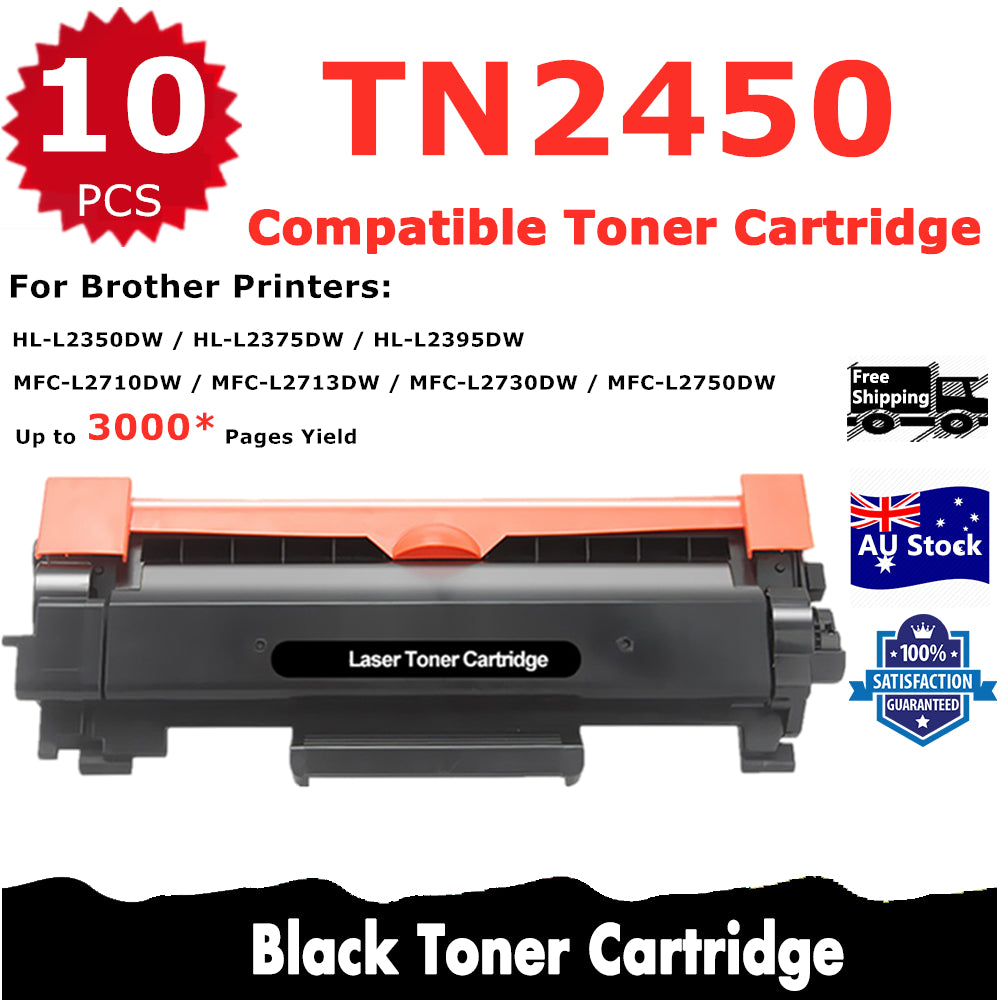 10 Pack InkSales Brother TN2450 TN-2450 Compatible Toner Cartridge  (10BK)