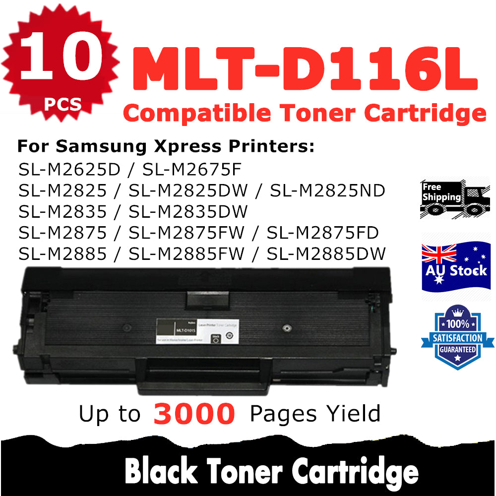 10 Pack InkSales Samsung SLM2825DW SLM2835DW SLM2875FW SLM2885 (D116L MLT-D116L) SU830A Compatible Toner Cartridge  (2BK)