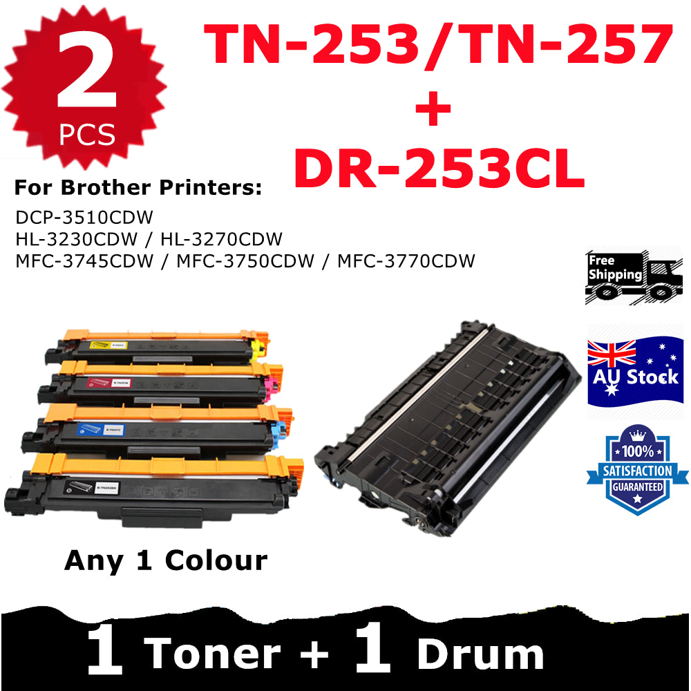 Combo 1* Compatible DR-253CL Drum Unit + 1* Any Brother Compatible TN-253/TN-257 Toner Cartridge