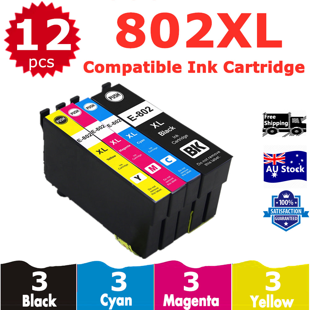 12 Pack InkSales Compatible Epson 802XL C13T356192 C13T356292 C13T356392 C13T356492 Ink Cartridge  (3BK,3C,3M,3Y)