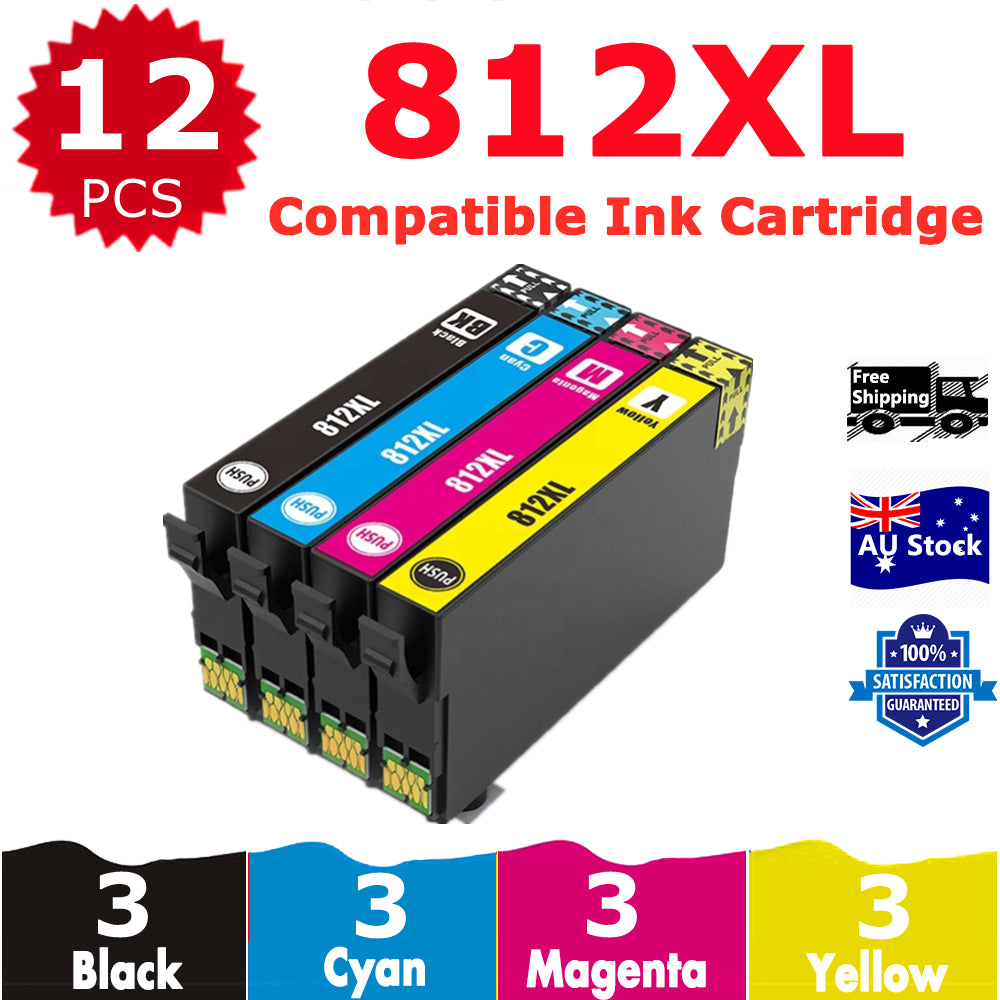 12 Pack InkSales Compatible Epson 812XL C13T05E192 C13T05E292 C13T05E392 C13T05E492 Ink Cartridge  (3BK,3C,3M,3Y)