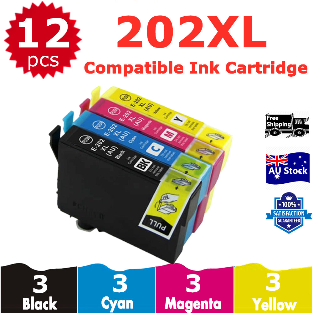 12 Pack InkSales Compatible Epson 202XL C13T02P192 C13T02P292 C13T02P392 C13T02P492 Ink Cartridge  (2BK,2C,2M,2Y)