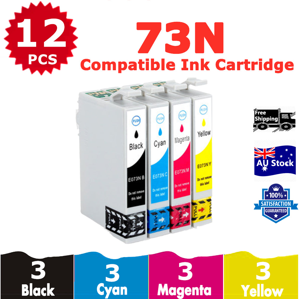 12 Pack InkSales Compatible Epson 73N T0731 T0732 T0733 T0734 Ink Cartridge  (3BK,3C,3M,3Y)