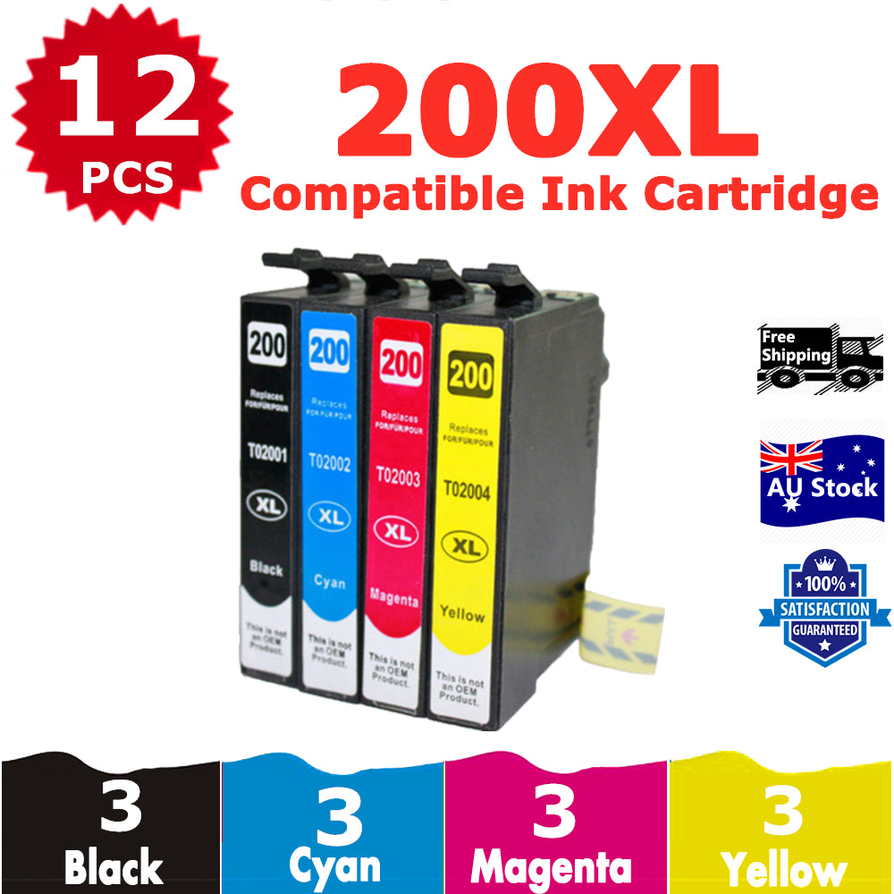 12 Pack InkSales Compatible Epson 200XL C13T201192 C13T201292 C13T201392  C13T201492 Ink Cartridge  (3BK,3C,3M,3Y)