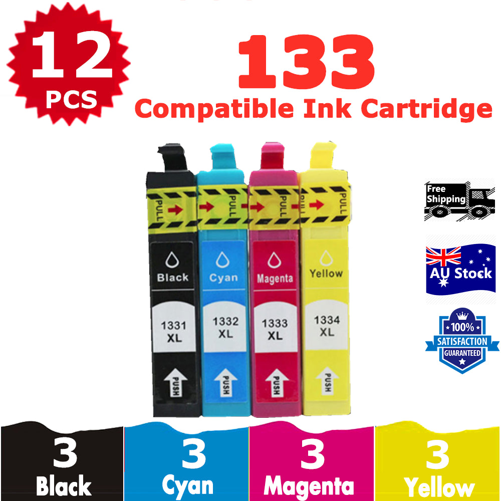 12 Pack InkSales Compatible Epson 133 T1331 T1332 T1333 T1334 Ink Cartridge (3BK,3C,3M,3Y)