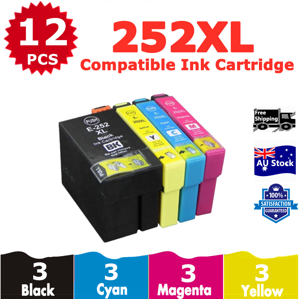 12 Pack InkSales Compatible Epson 252XL C13T253192 C13T253292 C13T253392 C13T253492 Ink Cartridge  (3BK,3C,3M,3Y)