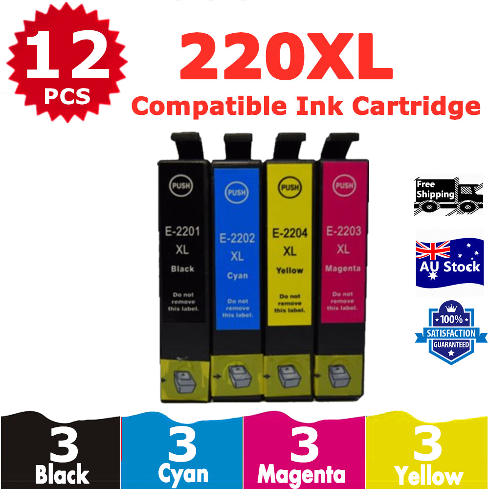 12 Pack InkSales Compatible Epson 220XL C13T294192 C13T294292 C13T294392 C13T294492 Ink Cartridge  (3BK,3C,3M,3Y)