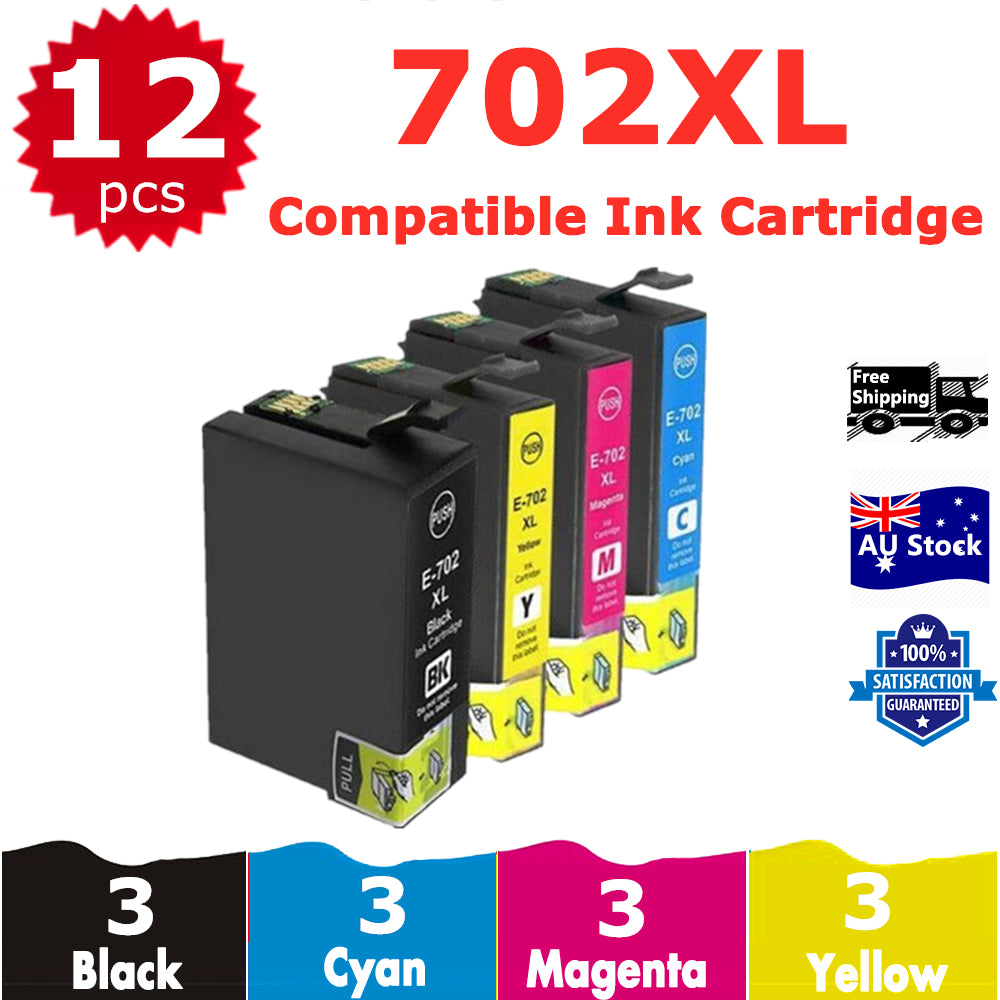 12 Pack InkSales Compatible Epson 702XL C13T345192 C13T345292 C13T345392 C13T345492 Ink Cartridge  (3BK,3C,3M,3Y)