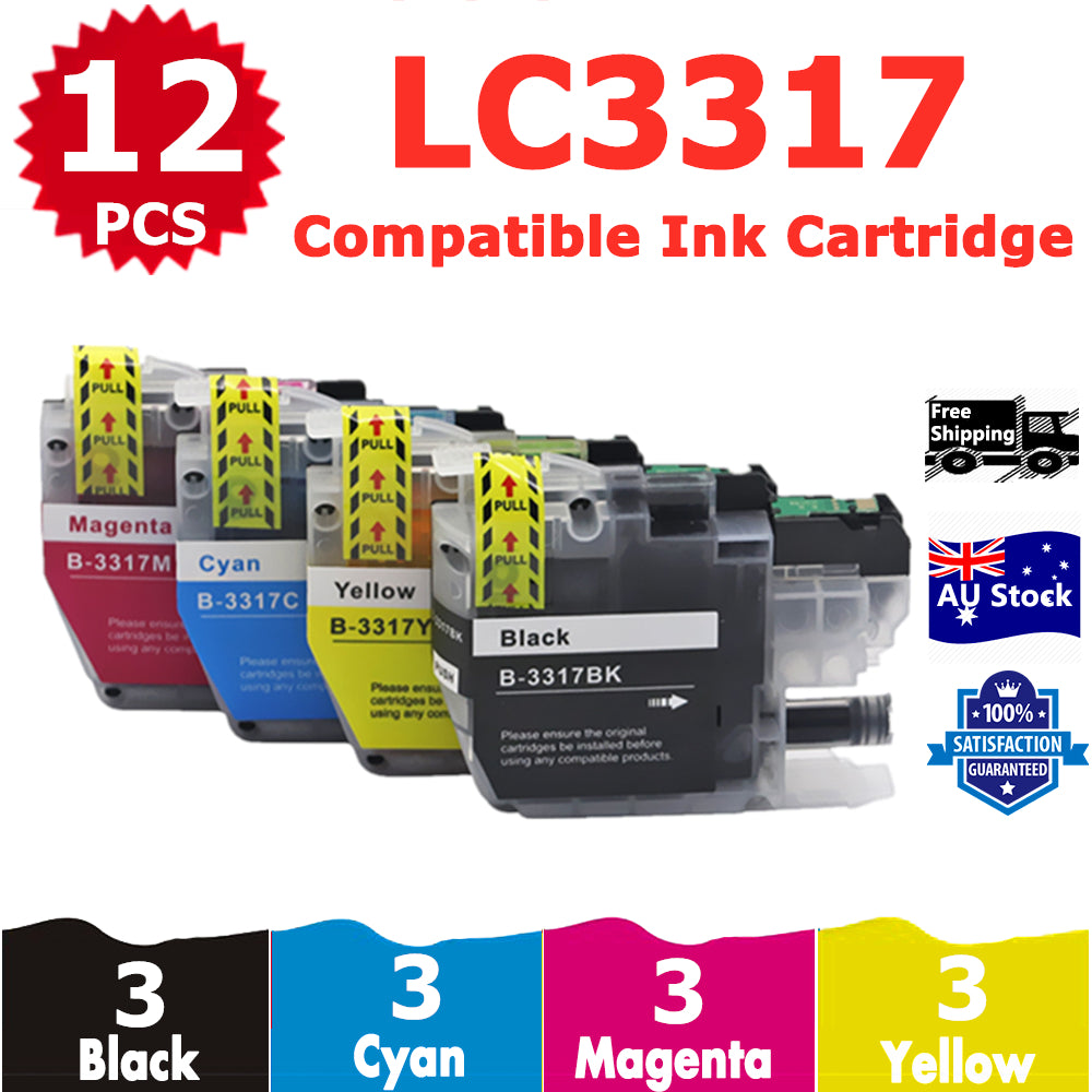 12 Pack InkSales Compatible Brother LC3317 LC-3317 Ink Cartridge  (3BK,3C,3M,3Y)