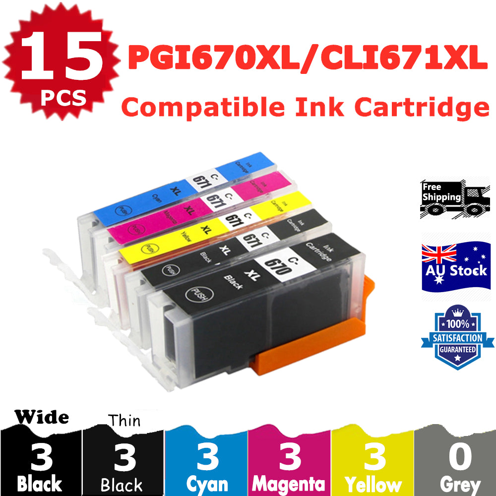 15 Pack InkSales Compatible Canon PGI670XL PGI-670XL CLI-671XL Ink Cartridge  (3BK,3PBK,3C,3M,3Y)