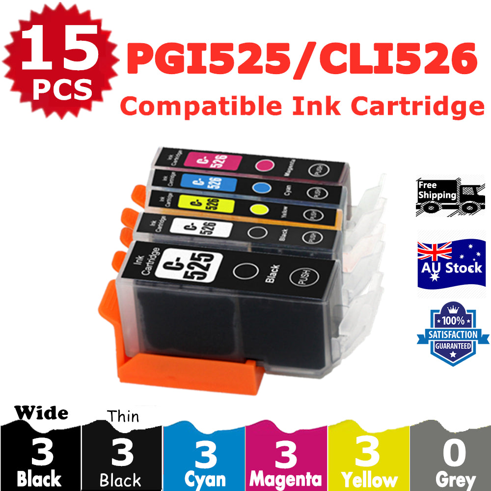 15 Pack InkSales Compatible Canon PGI525 PGI-525 CLI-526 Ink Cartridge  (3BK,3PBK,3C,3M,3Y)