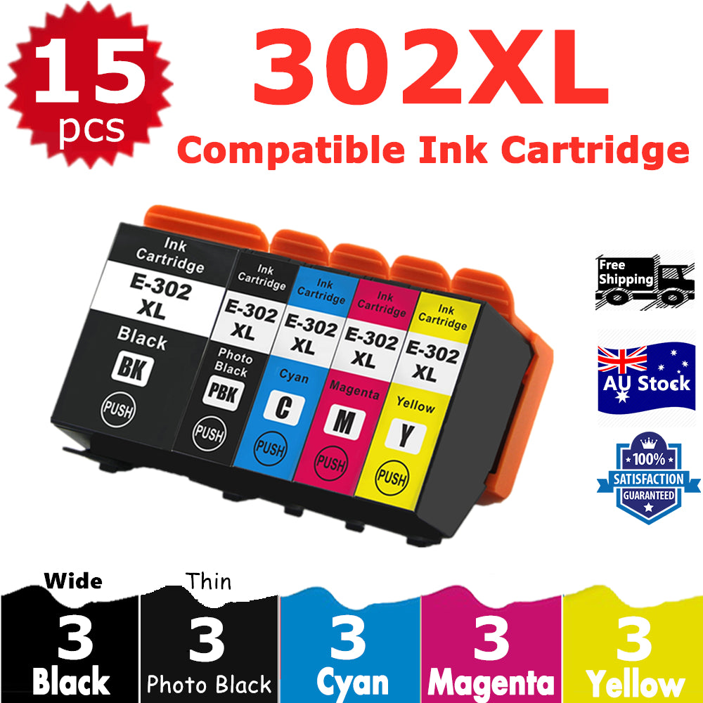 15 Pack InkSales Compatible Epson 302XL C13T01X192 C13T01Y192 C13T01Y292 C13T01Y392 C13T01Y492 Ink Cartridge  (3BK, 3PBK, 3C,3M,3Y)