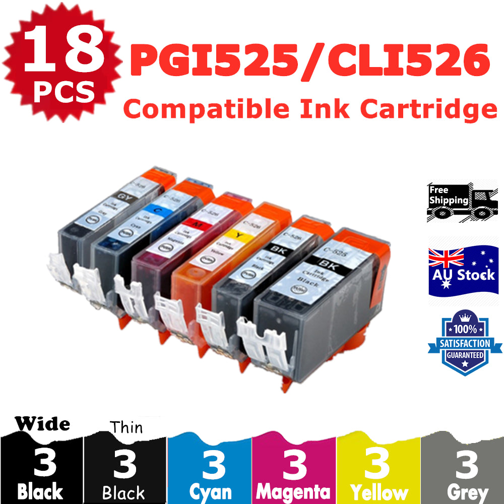 18 Pack InkSales Compatible Cannon PGI525 PGI-525 CLI-526 Ink Cartridge  (3BK,3PBK,3C,3M,3Y,3GY)