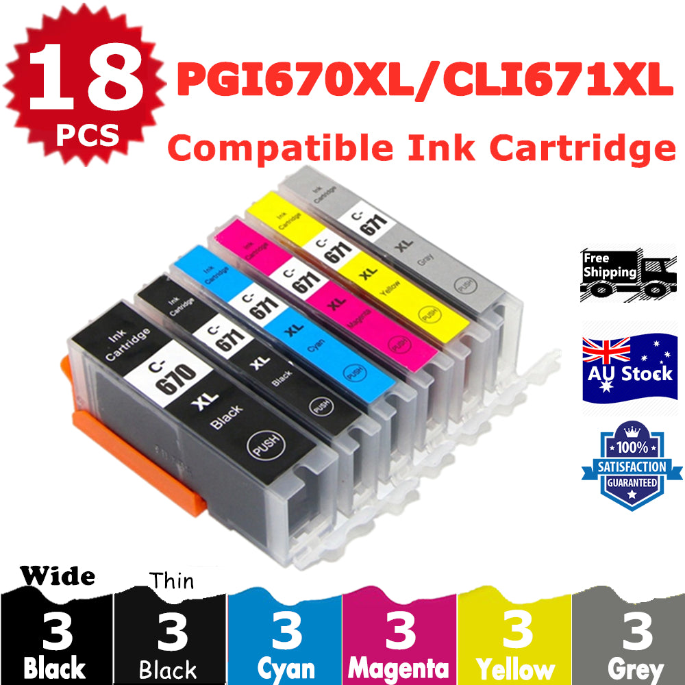 18 Pack InkSales Compatible Canon PGI670XL PGI-670XL CLI-671XL Ink Cartridge  (3BK,3PBK,3C,3M,3Y,3GY)