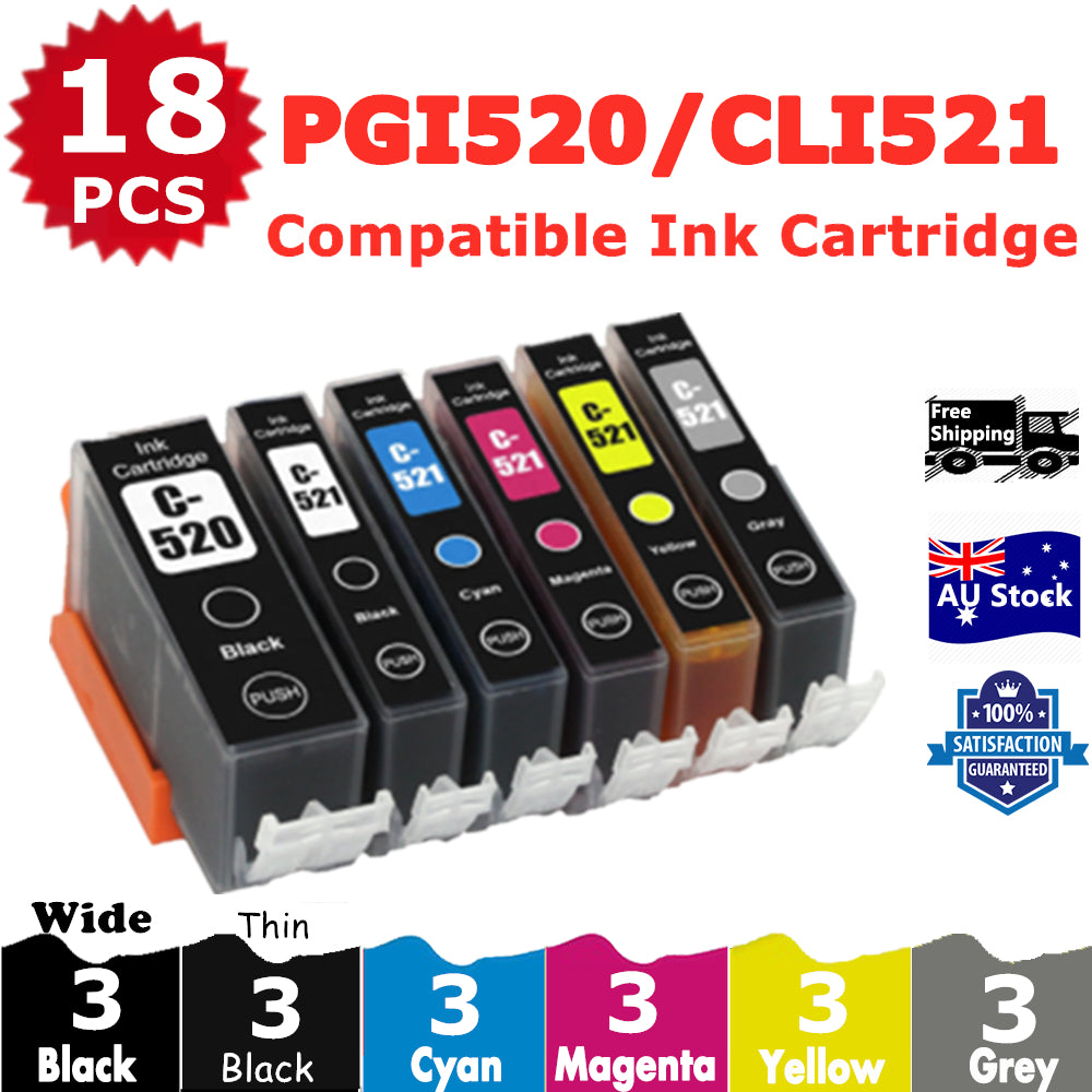 18 Pack InkSales Compatible Canon PGI520 PGI-520 CLI-521 Ink Cartridge  (3BK,3PBK,3C,3M,3Y,3GY)