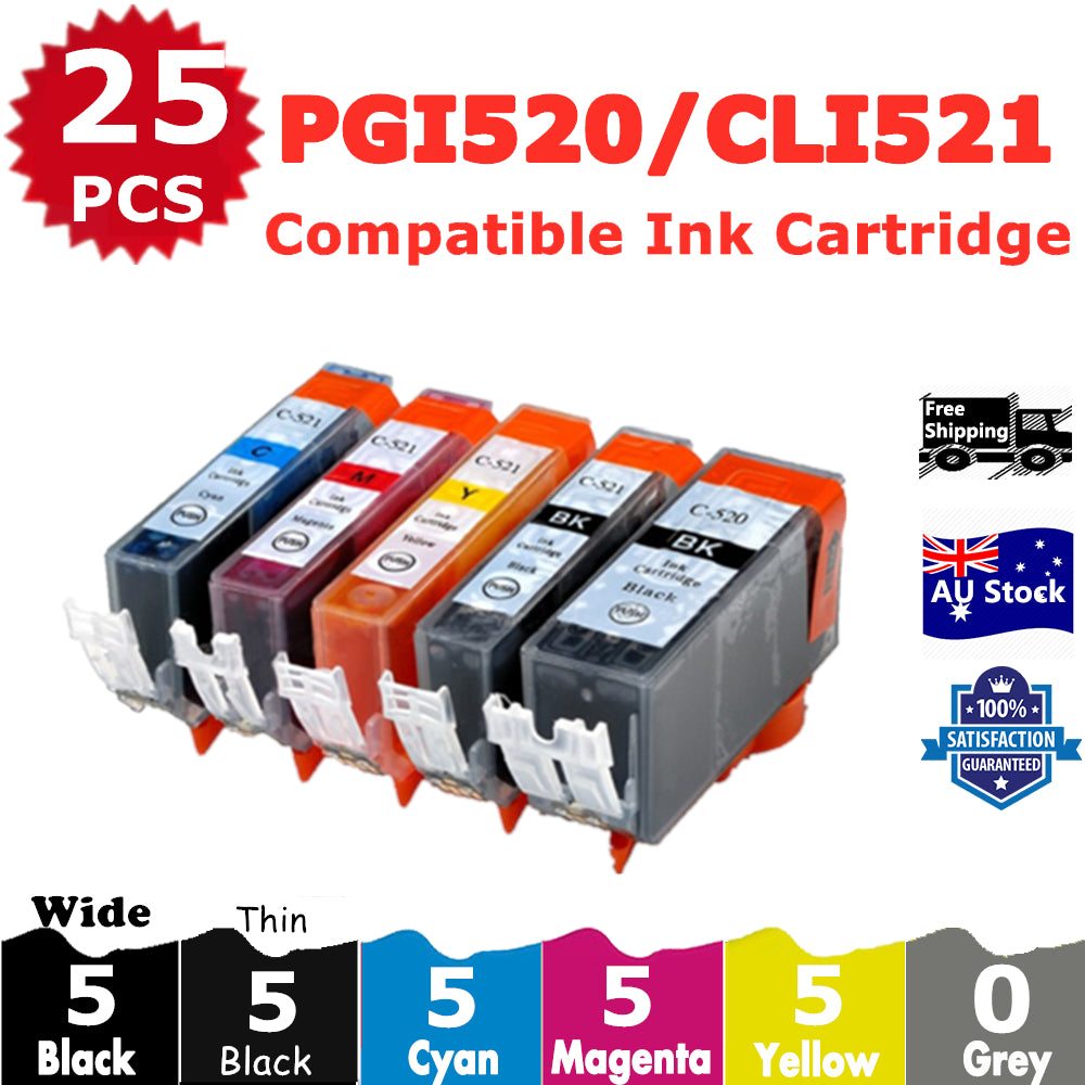 25 Pack InkSales Compatible Canon PGI520 PGI-520 CLI-521 Ink Cartridge  (5BK,5PBK,5C,5M,5Y)