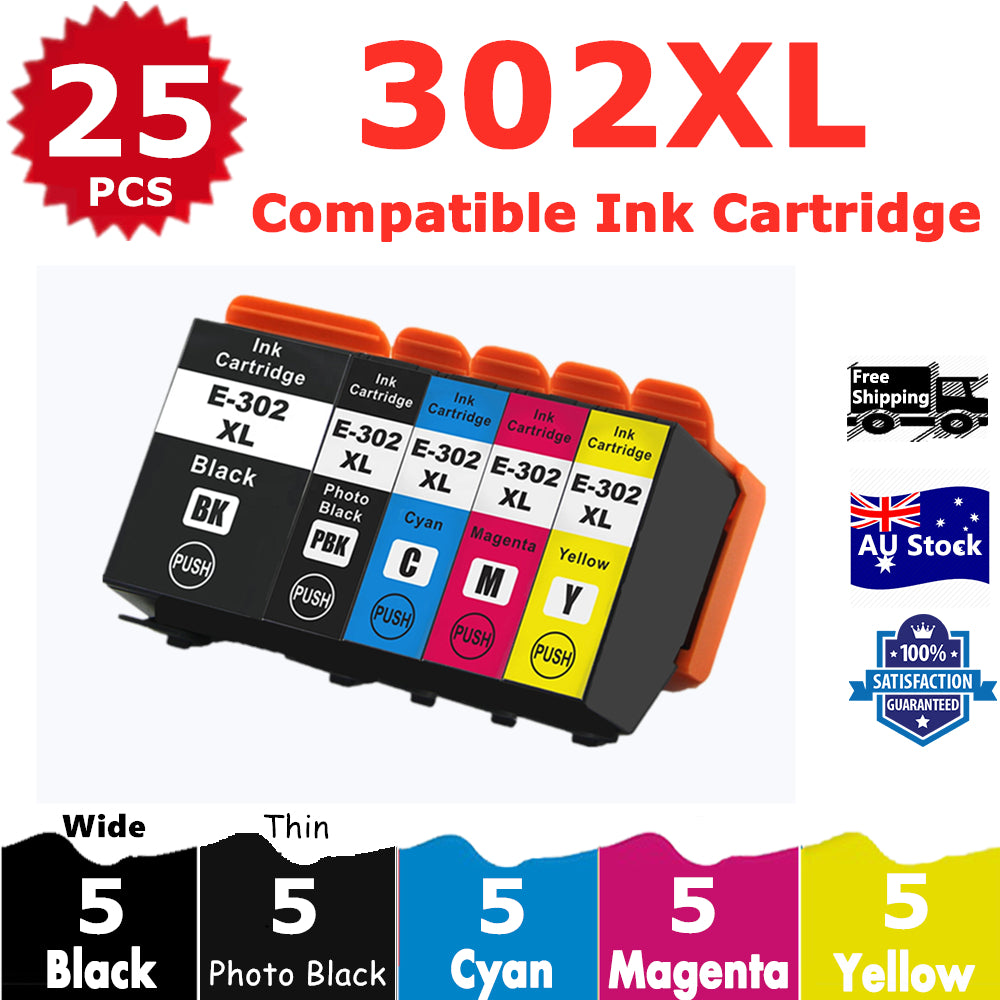 25 Pack InkSales Compatible Epson 302XL C13T01X192 C13T01Y192 C13T01Y292 C13T01Y392 C13T01Y492 Ink Cartridge  (5BK,5PBK,5C,5M,5Y)