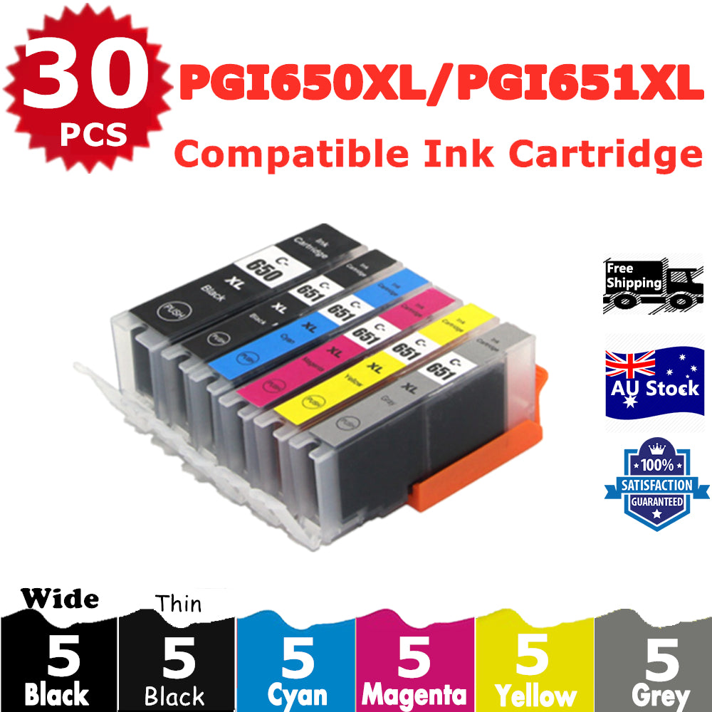 30 Pack InkSales Compatible Canon PGI650 PGI-650XL CLI-651XL Ink Cartridge  (5BK,5PBK,5C,5M,5Y,5GY)