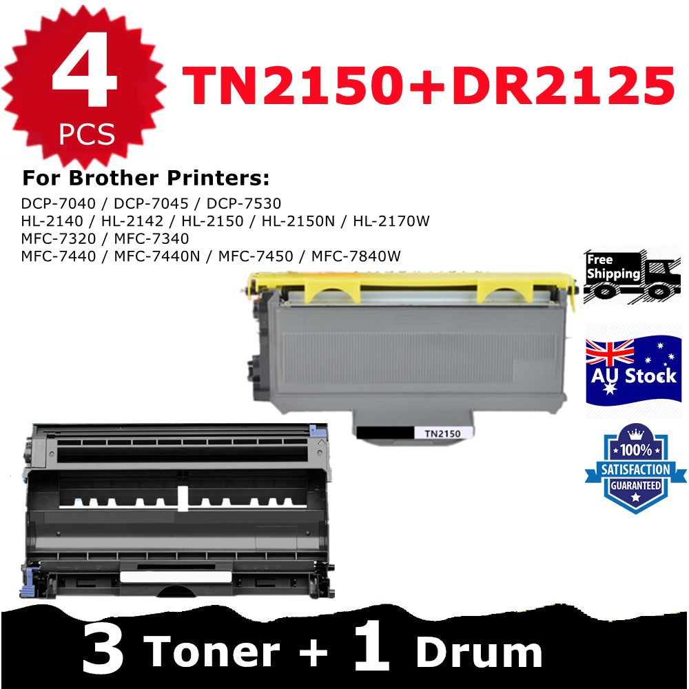 Combo 1* Compatible DR-2125 Drum Unit + 3* Brother Compatible TN-2150 Toner Cartridge