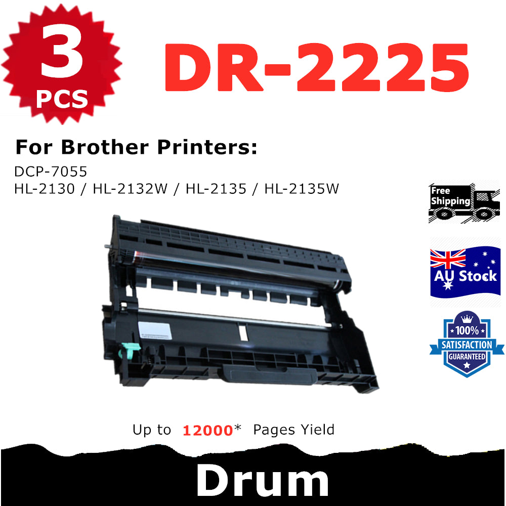 3 Pack InkSales Brother DR2225 DR-2225 Compatible Drum Unit