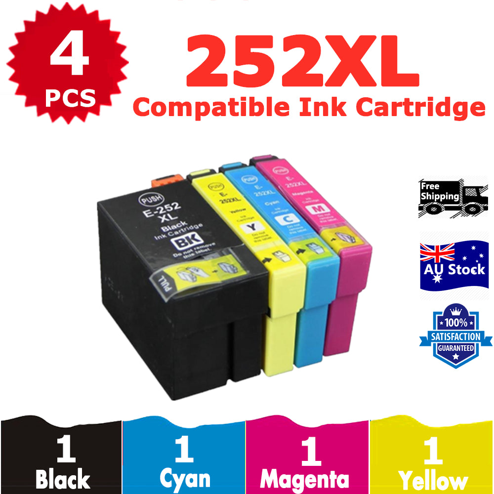 4 Pack InkSales Compatible Epson 252XL C13T253192 C13T253292 C13T253392 C13T253492 Ink Cartridge  (1BK,1C,1M,1Y)