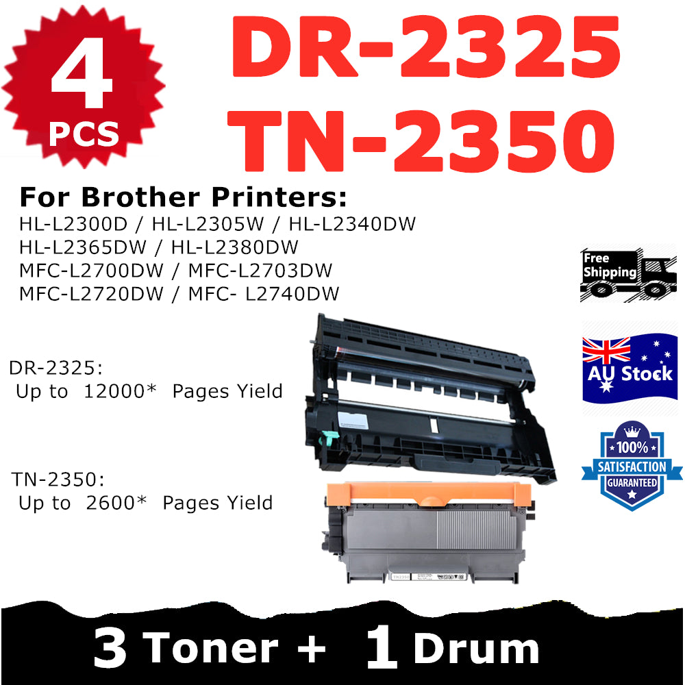 Combo 1* Compatible DR-2325 Drum Unit + 3* Brother Compatible TN-2350 Toner Cartridge