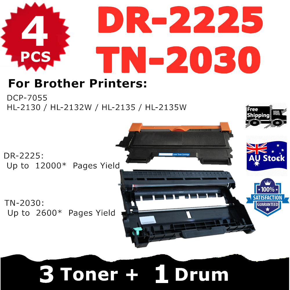 Combo 1* Compatible DR-2225 Drum Unit + 3* Brother Compatible TN-2030 Toner Cartridge