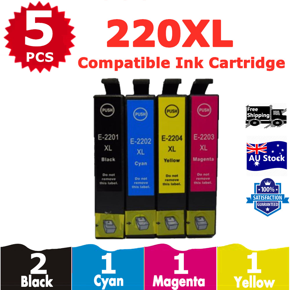 5 Pack InkSales Compatible Epson 220XL C13T294192 C13T294292 C13T294392 C13T294492 Ink Cartridge  (2BK,1C,1M,1Y)