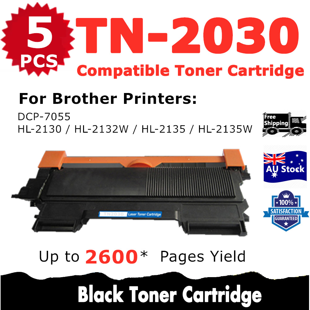 5 Pack InkSales Brother TN2030 TN-2030 Compatible Toner Cartridge  (5BK)