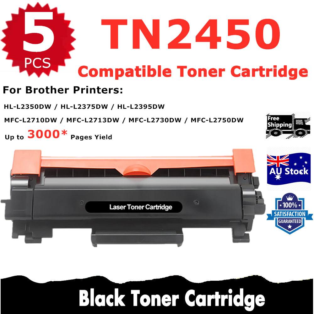 5 Pack InkSales Brother TN2450 TN-2450 Compatible Toner Cartridge  (5BK)