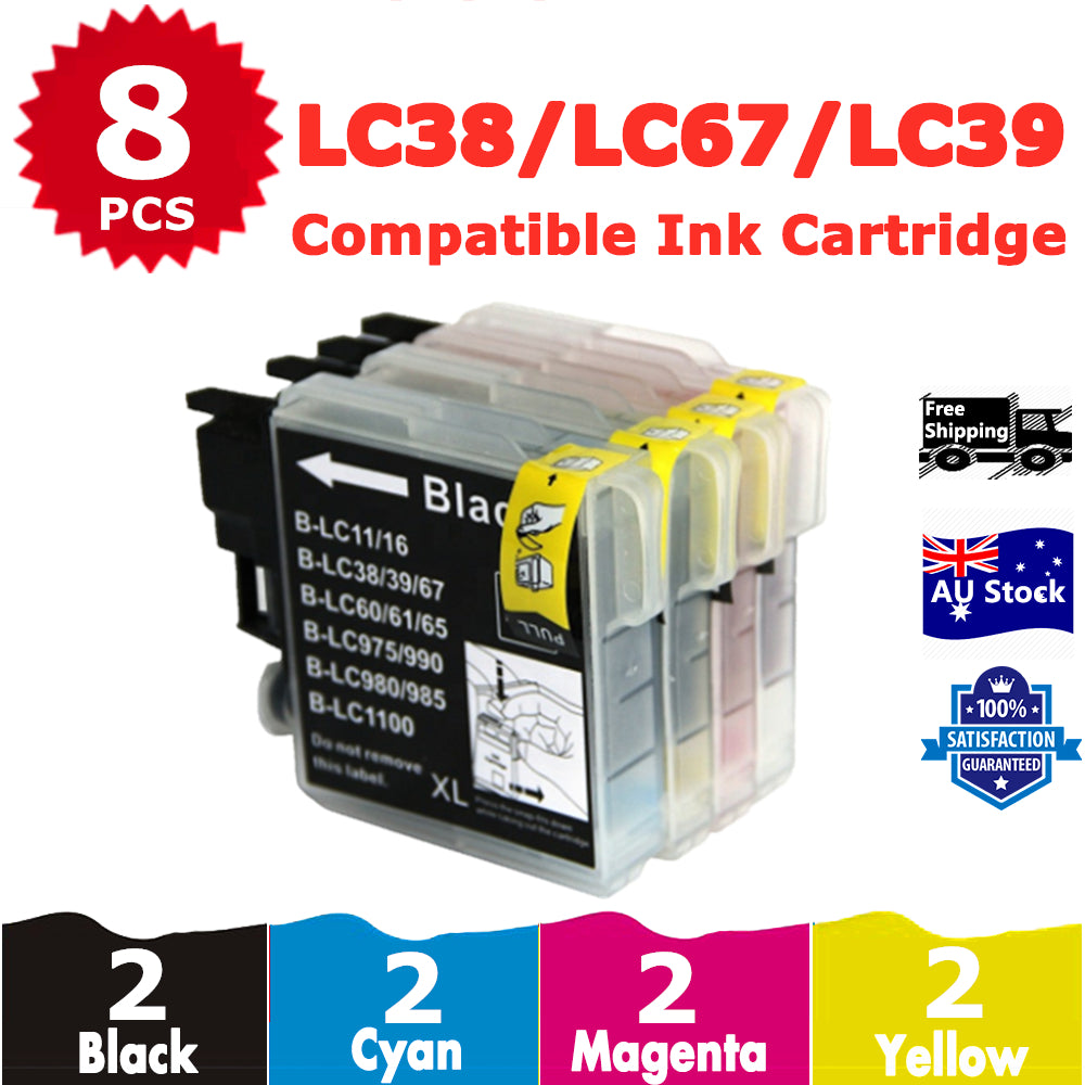 8 Pack InkSales Compatible Brother LC38 LC-38 Ink Cartridge  (2BK,2C,2M,2Y)