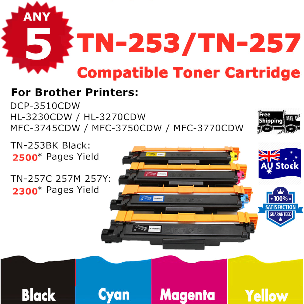 5x Any Generic Toner TN-253 TN-257 For Brother HL-3270CDW DCP-3510CDW