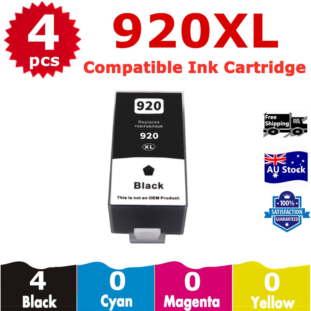 4 Pack InkSales Compatible HP 920XL CD975AA Black Only Ink Cartridge  (4BK)