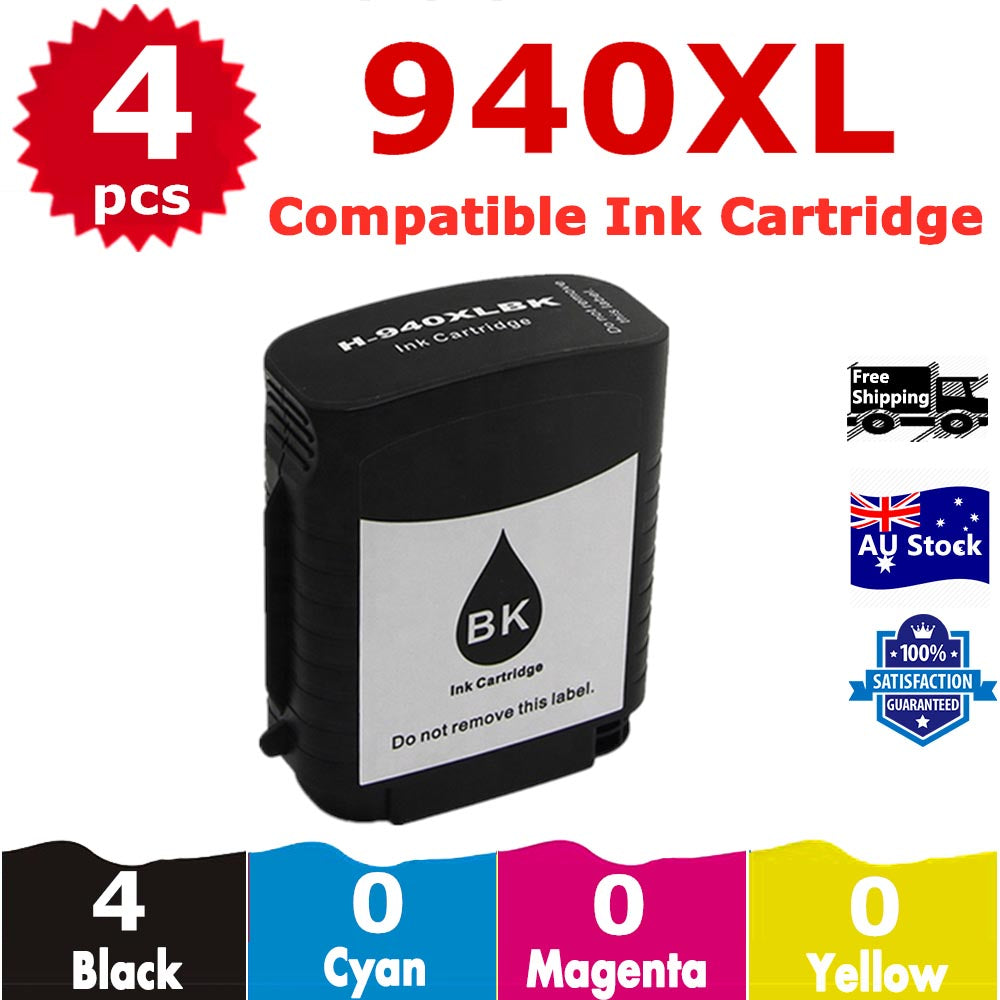 4 Pack InkSales Compatible HP 940XL C4906AA Black Only Ink Cartridge  (4BK)