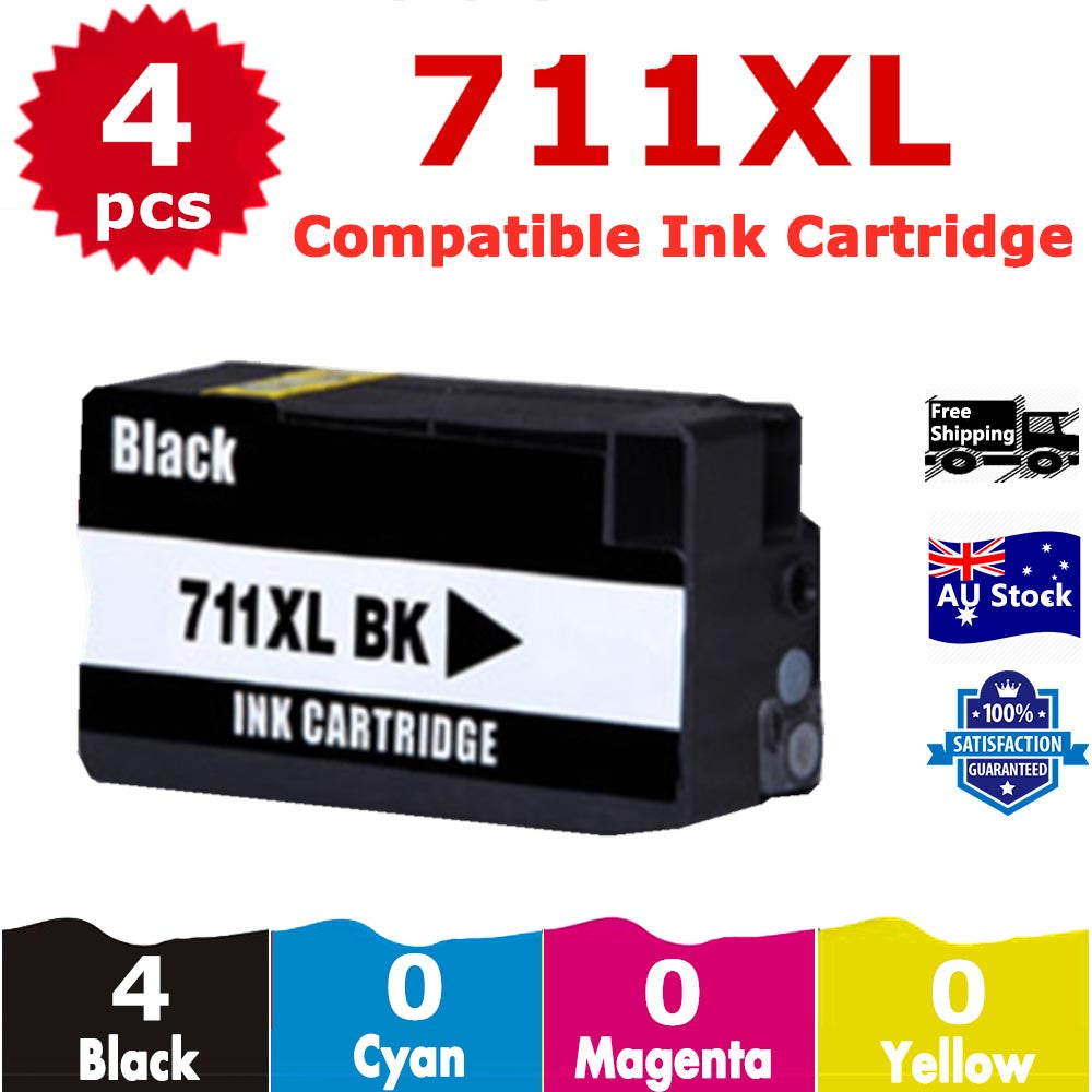 4 Pack InkSales Compatible HP 711XL CZ133A/3WX01AA Black Only Ink Cartridge  (4BK)