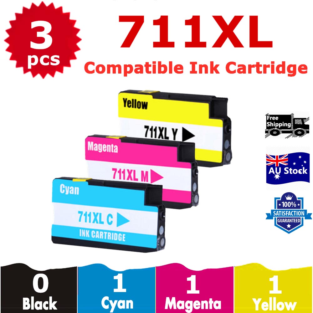 3 Pack InkSales Compatible HP 711XL CZ130A CZ131A CZ132A Cyan Magenta Yellow Only Ink Cartridge  (1C,1M,1Y)