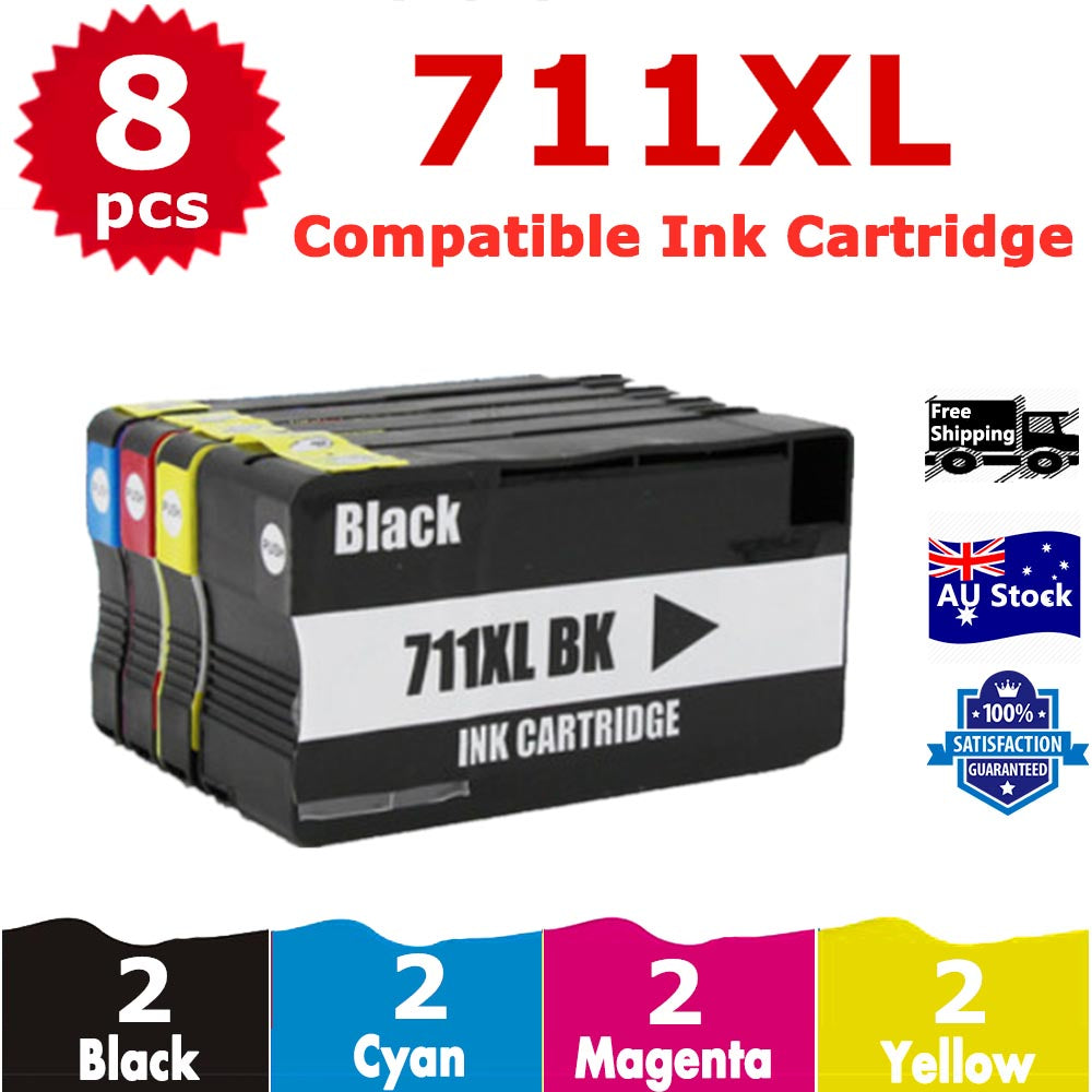 8 Pack InkSales Compatible HP 711XL CZ133A/3WX01AA CZ130A CZ131A CZ132A Ink Cartridge  (2BK,2C,2M,2Y)