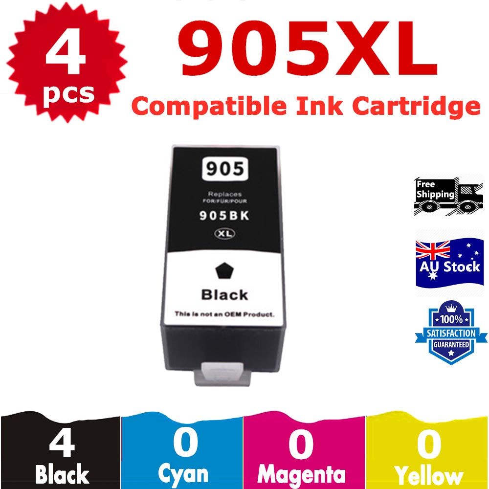 4 Pack InkSales Compatible HP 905XL T6M17AA Black Only Ink Cartridge  (4BK)