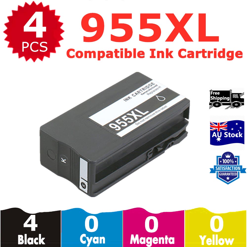 4 Pack InkSales Compatible HP 955XL L0S72AA Black Only Ink Cartridge  (4BK)