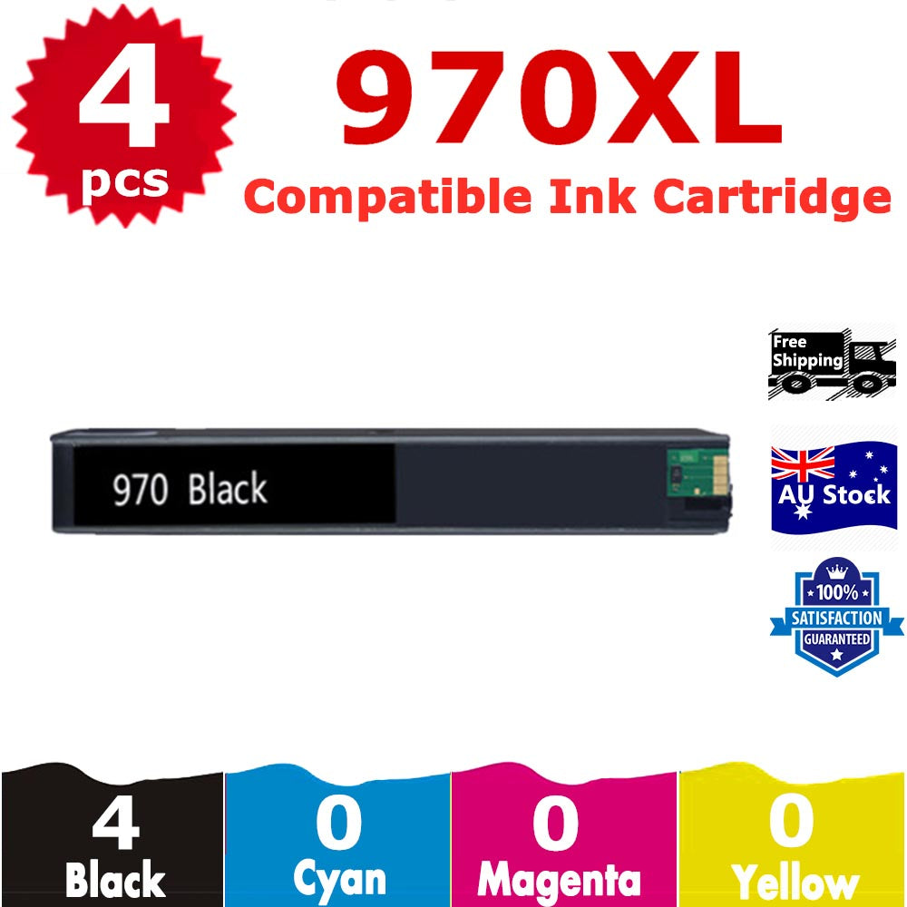 4 Pack InkSales Compatible HP 970XL  CN625AA Black Only Ink Cartridge  (4BK)