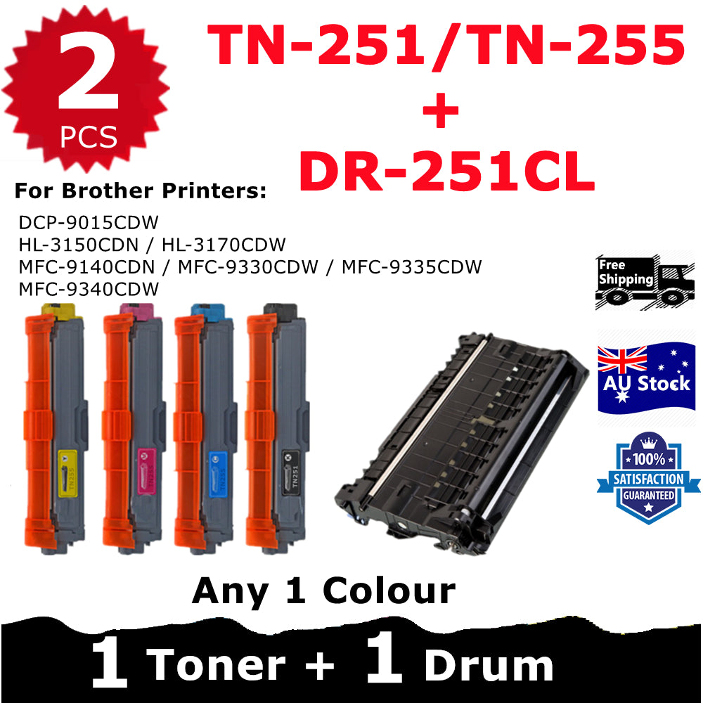 Combo 1* Compatible DR-251CL Drum Unit + 1* Any Brother Compatible TN-251/TN-255 Toner Cartridge