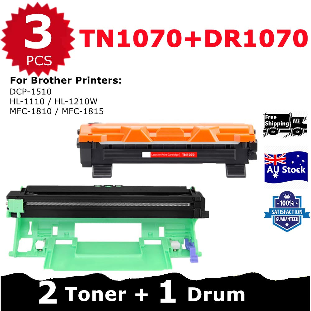 Combo 1* Compatible DR-1070 Drum Unit + 2* Brother Compatible TN-1070 Toner Cartridge