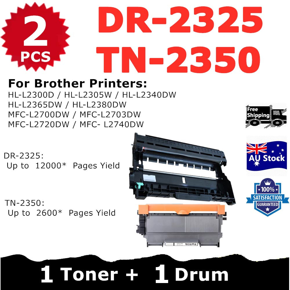 Combo 1* Compatible DR-2325 Drum Unit + 1* Brother Compatible TN-2350 Toner Cartridge