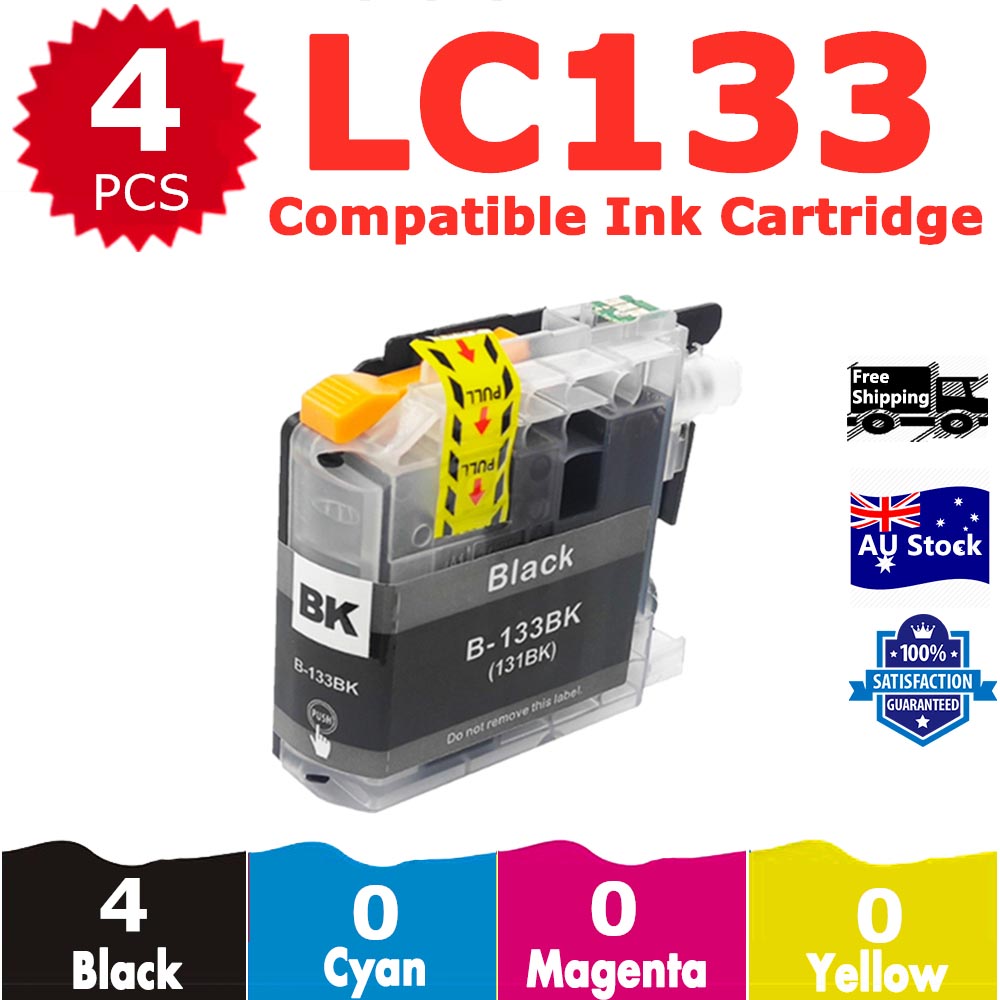 4 Pack InkSales Compatible Brother LC133 Black Only Ink Cartridge  (4BK)